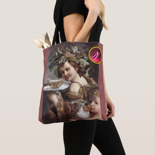 TOTE BAG BACCHUS, RAISINS ET VIN BLANC MONOGRAMME (De près)