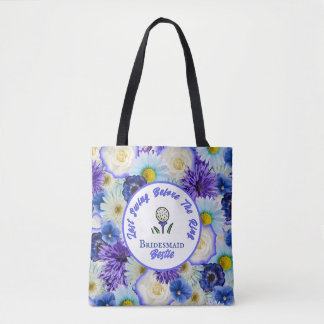 Tote Bag Bachelorette Party Golfing Fleurs bleues et blanch