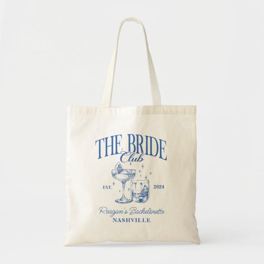 Tote Bag Bachelorette Retro Cocktail Blue Bride (Devant)