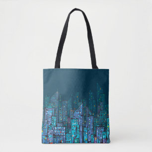Tote Bag Background of night Cityscape. Hand drawn illustra