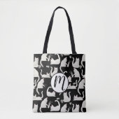 Tote Bag Bad Cats Knocking Stuff Over, White Cats on Black (Devant)