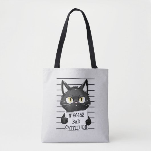 Tote Bag Bad Cattitude - Mugshot de chat noir (Devant)