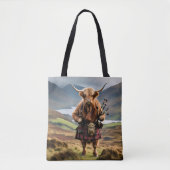 Tote Bag Bagpiper de vache écossaise Highland (Devant)
