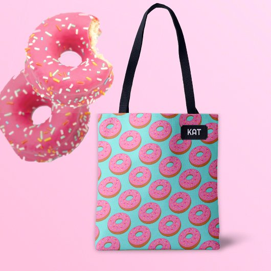 Tote Bag Bague rose Donut style toon - votre nom / initiale