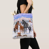 Tote Bag Baie Châtaignes Grulla Appaloosa Chevaux En Neige (De près)