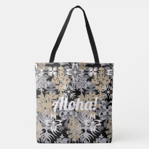 Tote Bag Baie d'Anahola Floral Abstrait Hawaïen Noir