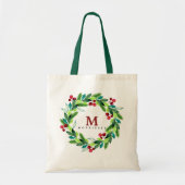Tote Bag Baies d'aquarelle et monogramme de couronne (Devant)