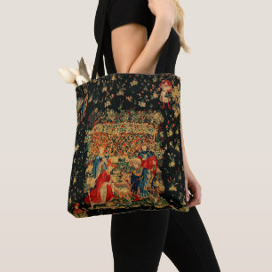 Tote Bag BAIN FALCONS BAIN Bleu Rouge Tapisserie médiévale