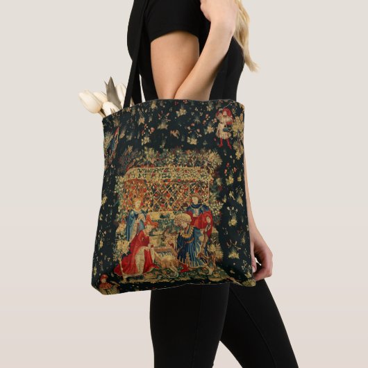 Tote Bag BAIN FALCONS BAIN Bleu Rouge Tapisserie médiévale (De près)