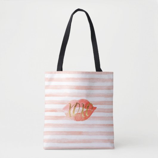 Tote Bag Baiser d'aquarelle Blush Pink Gold XOXO (Devant)
