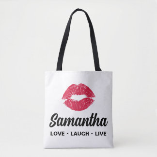 Tote Bag Baiser de rouge à lèvres Nom personnalisé Amour Ri