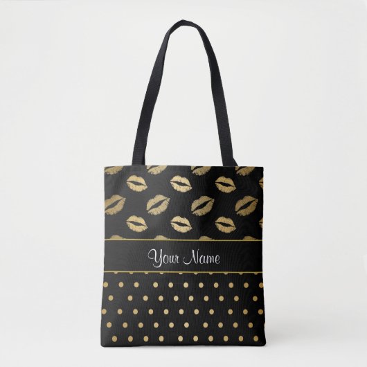 Tote Bag Baisers et noir et or de pois (Devant)