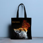Tote Bag Baisers papillon de chat Nom personnalisé<br><div class="desc">Ce design élégant présente un chat avec un papillon sur le nez sur un arrière - plan noir. Personnalisez avec votre nom en modifiant le texte dans la zone de texte fournie. #cat #papterfly #cute #kitten #animal #nature #personel #name #fourre-tout #bags #sacs fourre - touts #accessoires #cadeaux #handbags #addyourown #shopping...</div>