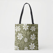 Tote Bag Baisson blanc tropical sur vert olive Élégant (Devant)