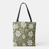 Tote Bag Baisson blanc tropical sur vert olive Élégant (Dos)