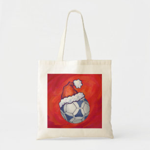 Tote Bag Bal de soccer bleu et blanc sur rouge