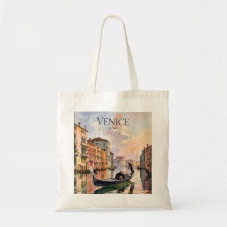 Tote Bag Balade en gondole à Venise Aquarelle Canal Coloré