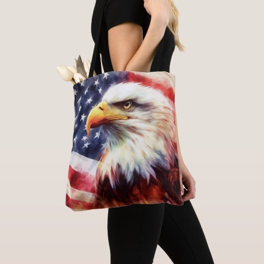 Tote Bag Bald Eagle avec drapeau des États-Unis d'Amérique (De près)