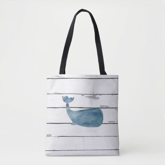 Tote Bag Baleine bleue Shiplap Rustique Motif en bois blanc (Devant)