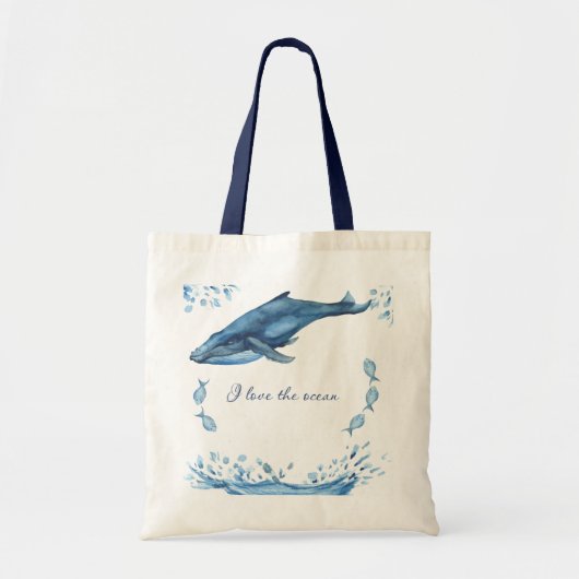 Tote Bag Baleine. J'aime l'océan. (Devant)