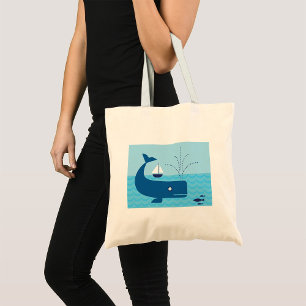 Tote Bag Baleine nautique et voilier Océan Blue Sea