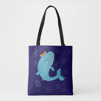 Tote Bag Baleine Roi avec Couronne | Art Populaire Océaniqu