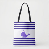 Tote Bag Baleine sur Bleu et Blanc rayé (Devant)