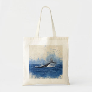 Tote Bag Baleines en mer Oiseaux à distance Décor Art