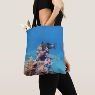 Tote Bag Baliste repose sur un bloc de corail à récif coral