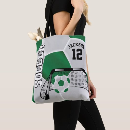 Tote Bag Balle de soccer verte et blanche (De près)
