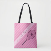 Tote Bag Balle en raquette rose rayée jolie fille mignonne (Devant)
