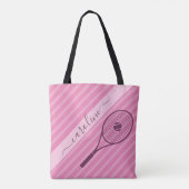 Tote Bag Balle en raquette rose rayée jolie fille mignonne (Dos)