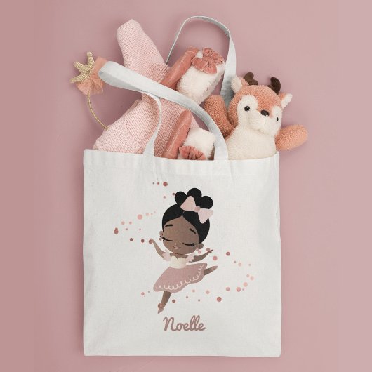 Tote Bag Ballerina afro-américaine avec Bow, or Rose