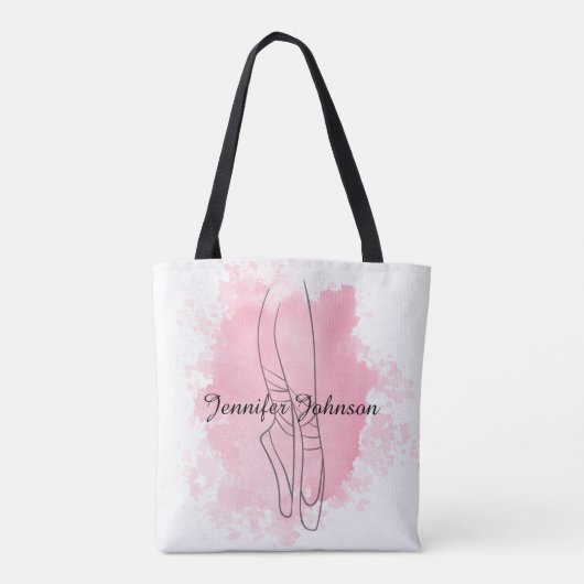 Tote Bag Ballerina Chaussures Aquarelle rose avec nom (Dos)