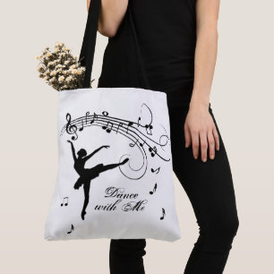 Tote Bag Ballerina Dancing with Music Notes