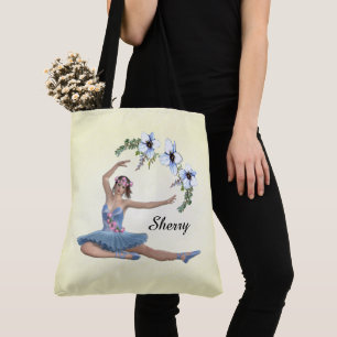Tote Bag Ballerina en bleu Nom personnel sur Jaune