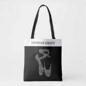 Tote Bag Ballet Pointe Chaussure Typographie noir et blanc (Devant)