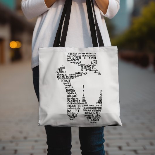 Tote Bag Ballet Pointe Chaussure Typographie noir et blanc
