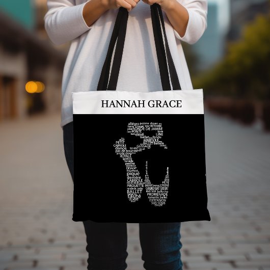 Tote Bag Ballet Pointe Chaussure Typographie noir et blanc