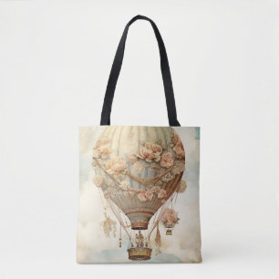 Tote Bag Ballon à air chaud vintage Steampunk Floral Blue (