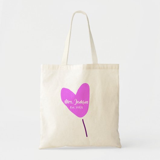 Tote Bag Ballon coeur rose Mme ajouter nom est. Ajouter ann (Devant)