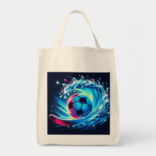 Tote Bag Ballon de football futuriste sur les vagues de l'o
