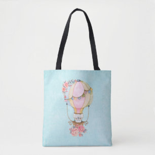 Tote Bag Ballons à air chaud mignon avec aquarelle à ours
