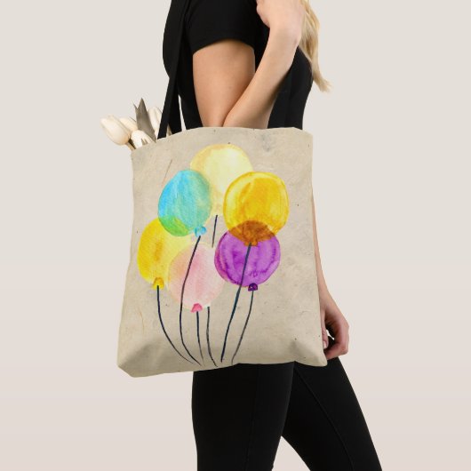 Tote Bag Ballons colorés à l'aquarelle (De près)