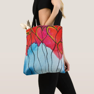 Tote Bag Ballons de coeur rouge Valentine aquarelle
