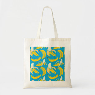 Tote Bag Bananes jaunes, motif arrière - plan bleu
