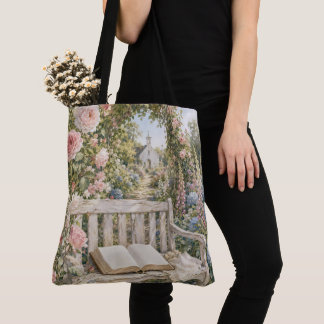 Tote Bag Banc de jardin de prière Chapelle Aquarelle