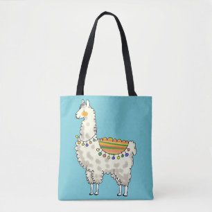Tote Bag bande dessinée blanche mignonne de lama