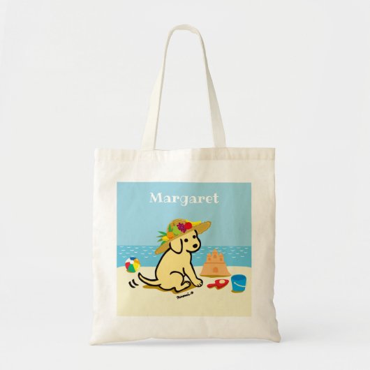 Tote Bag Bande dessinée jaune de chapeau de paille de chiot (Devant)