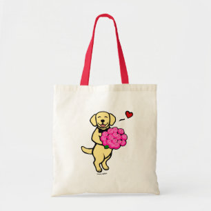 Tote Bag Bande dessinée jaune de Labrador avec des roses